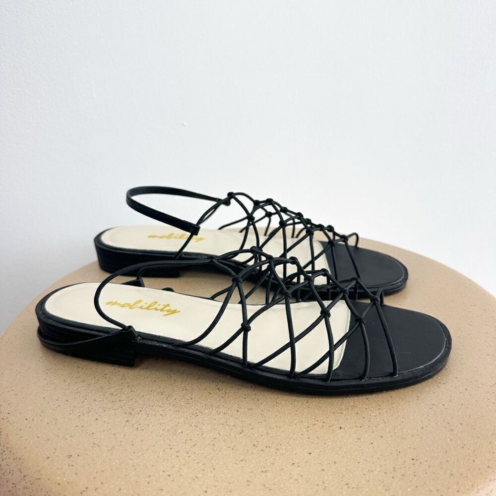 Mobility Women’s Black Gladiator Fabric Knot Slip on Sling back Sandal